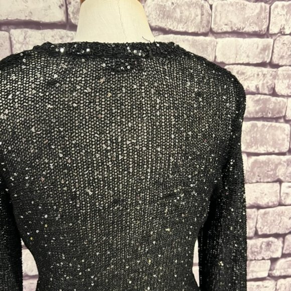 Questions Pullover V-Neck Black W/ Sequins Pullover Sweater Size M - Picture 7 of 9